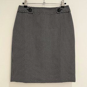 Ann Taylor Black White Pencil Skirt Diamond Pattern Button Waist Detail